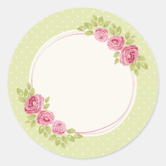Vintage Shabby Chic Floral Frame with Roses Classic Round Sticker