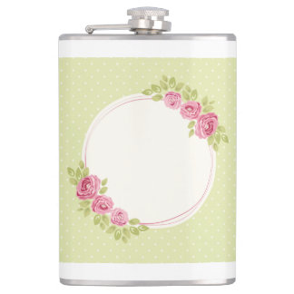 Vintage Shabby Chic Floral Frame with Roses Hip Flask