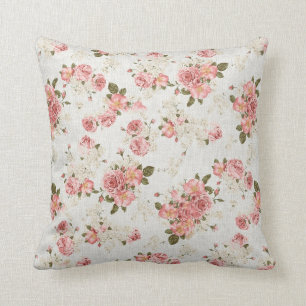 Vintage Shabby Chic Floral Pink Rose Flower Cushion