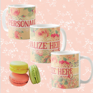 Vintage Shabby Chic Floral Roses Personalised Coffee Mug