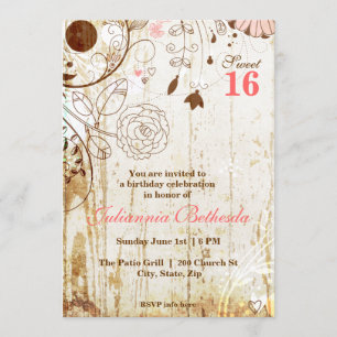 Vintage Shabby Chic Floral Sweet 16 Invitation