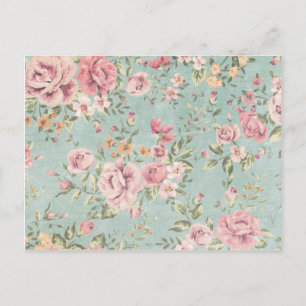 Vintage shabby chic floral teal pink girly elegant postcard