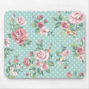 Vintage shabby chic floral teal pink girly mouse mat
