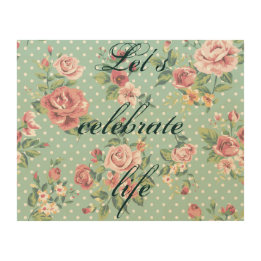 Vintage shabby chic floral teal white pink polka wood wall art