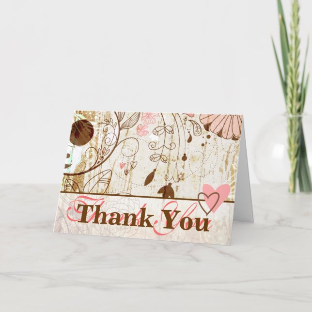 Vintage Shabby Chic Floral Thank You Card (Front)