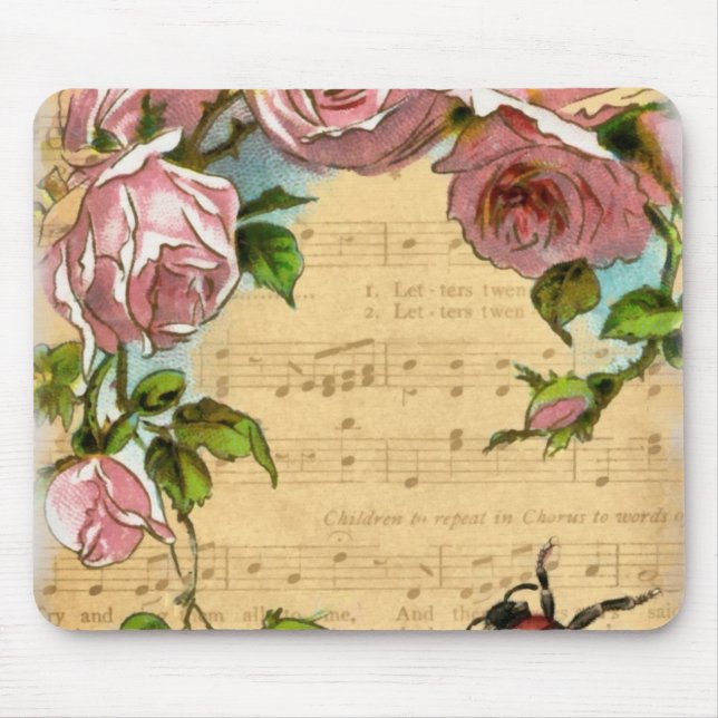 Vintage Shabby Chic Flowers & Music Collage Mouse Mat (Front)