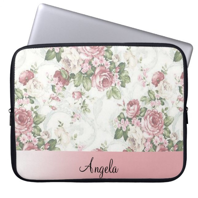 Vintage Shabby Chic Flowers-Personalised Laptop Sleeve (Front)