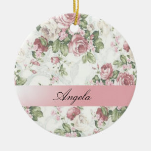 Vintage Shabby Chic Flowers-Personalized Ceramic Tree Decoration