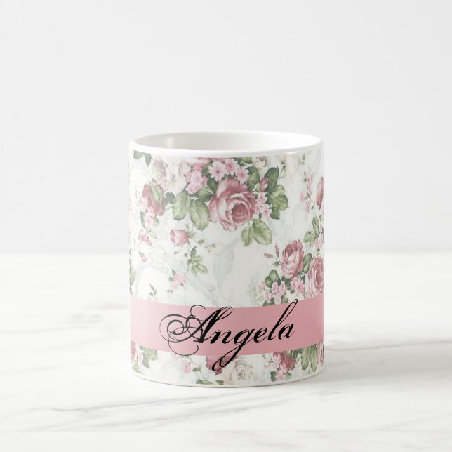 Vintage Shabby Chic Flowers-Personalized Coffee Mug (Center)