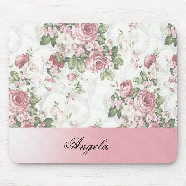 Vintage Shabby Chic Flowers-Personalized Mouse Mat (Front)
