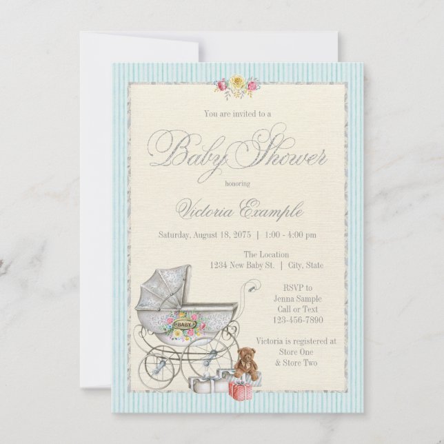 Vintage Shabby Chic Girls Baby Shower Invitations (Front)