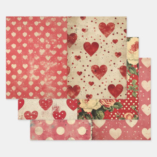 Vintage Shabby Chic Half Mix Red Floral Heart Spot Wrapping Paper Sheet