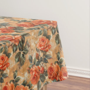 Vintage shabby chic living coral English roses Tablecloth