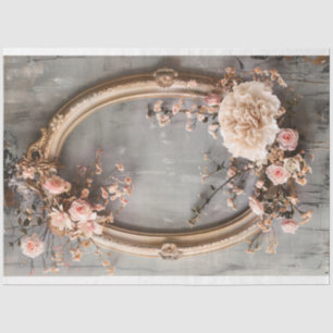 Vintage, Shabby Chic, Ornate Oval Frame & Floral Tissue Paper