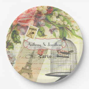 Vintage Shabby-Chic Paris Theme Wedding Custom Paper Plate