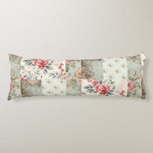 Vintage Shabby Chic Pastel Green Florals Patchwork Body Cushion