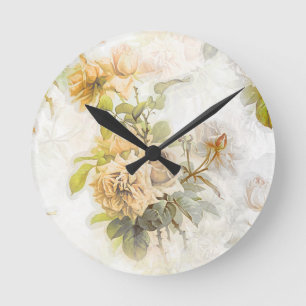 Vintage Shabby Chic Peach Floral Illustration Round Clock