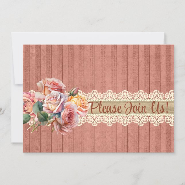 Vintage Shabby Chic Personalised Shower Invitation (Front)
