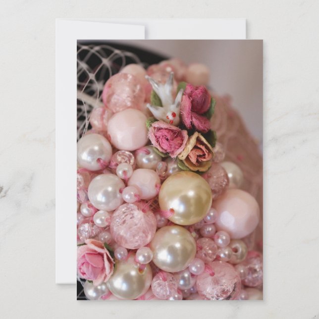 Vintage Shabby Chic Pink Beads & Fabric Roses  Invitation (Back)