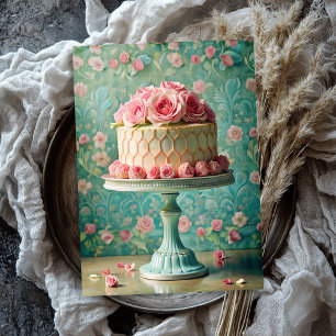 Vintage shabby chic pink cake with pink roses tissue paper