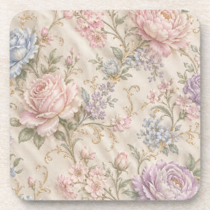 Vintage Shabby Chic Pink Peony Rose Floral Coaster