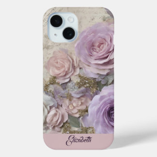 Vintage shabby chic Pink Personalised name  iPhone 15 Case