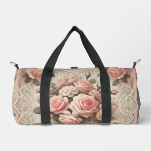 Vintage Shabby Chic Pink Rose Floral Duffle Bag