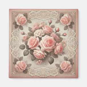Vintage Shabby Chic Pink Rose Floral Magnet