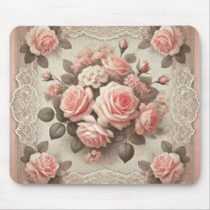 Vintage Shabby Chic Pink Rose Floral Mouse Mat