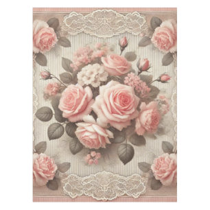 Vintage Shabby Chic Pink Rose Floral Tablecloth