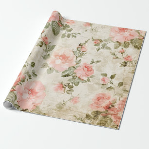 Vintage Shabby Chic Pink Roses Seamless Pattern Wrapping Paper