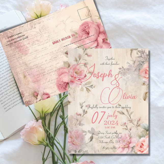 vintage shabby chic pink wedding Postcard (Creator Uploaded)