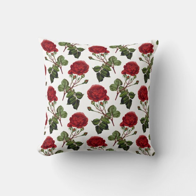 Vintage Shabby Chic Pretty Red Roses Cushion (Front)
