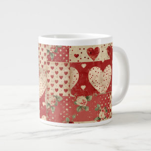 Vintage Shabby Chic Red Patchwork Pattern Large Coffee Mug