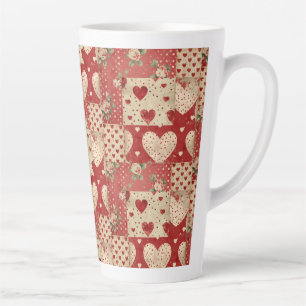 Vintage Shabby Chic Red Patchwork Pattern Latte Mug