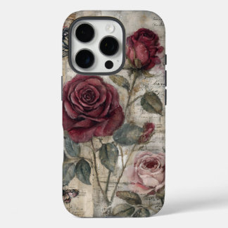 Vintage Shabby Chic Red Rose and Butterfly  iPhone 16 Pro Case