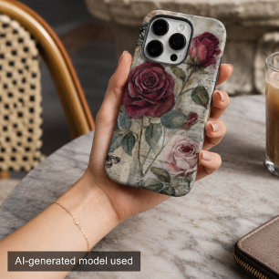 Vintage Shabby Chic Red Rose and Butterfly iPhone 16 Pro Case