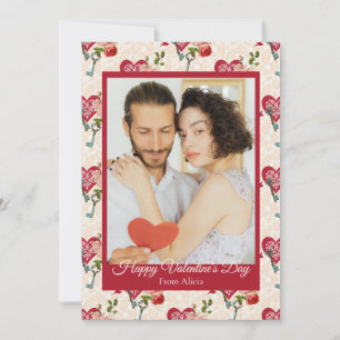 Vintage Shabby Chic Red Roses & Key to My Heart Holiday Card