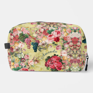 Vintage shabby chic roses and vase yellow dopp kit
