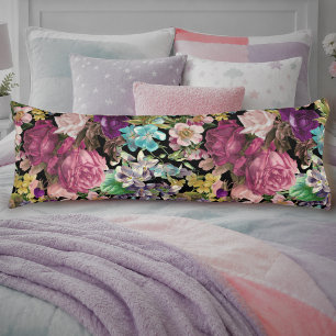 Vintage shabby chic roses black pink pattern body cushion