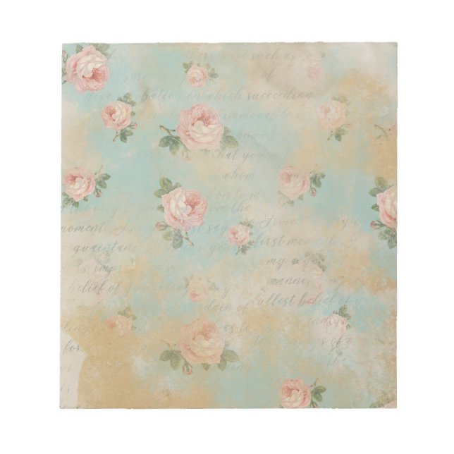 Vintage Shabby Chic Roses Blue Notepad (Front)