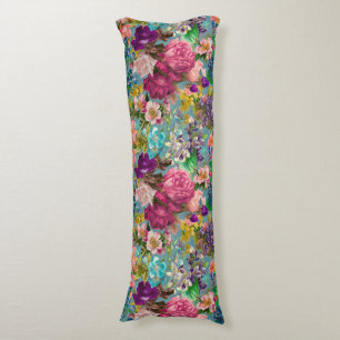 Vintage shabby chic roses blue pink pattern body cushion