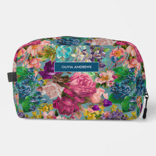 Vintage shabby chic roses blue pink pattern dopp kit