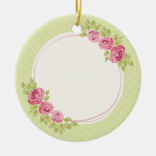Vintage Shabby Chic Roses Frame Ceramic Tree Decoration