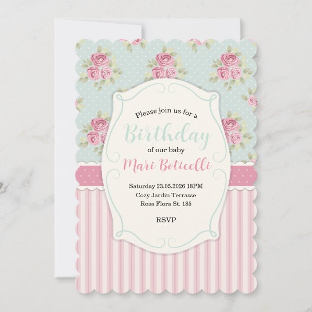 Vintage Shabby Chic Roses Frame Invitation (Front)