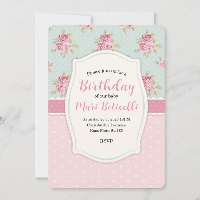 Vintage Shabby Chic Roses Frame Invitation (Front)