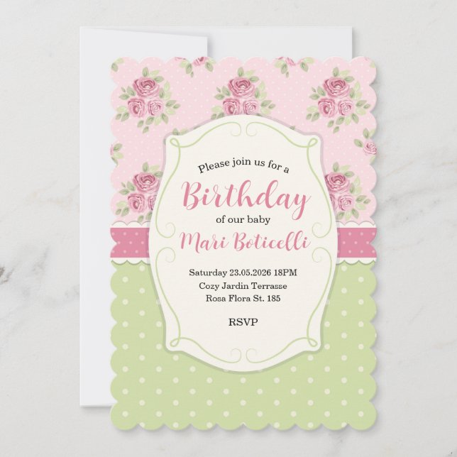 Vintage Shabby Chic Roses Frame Invitation (Front)