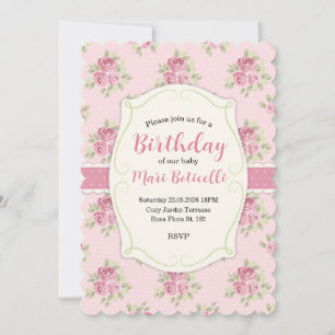 Vintage Shabby Chic Roses Frame Invitation
