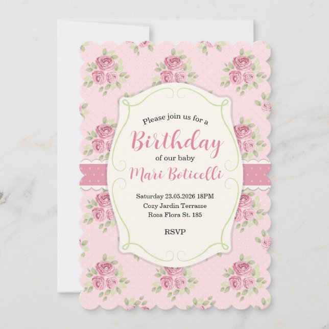 Vintage Shabby Chic Roses Frame Invitation (Front)