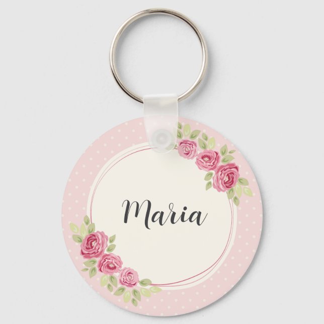 Vintage Shabby Chic Roses Frame Key Ring (Front)